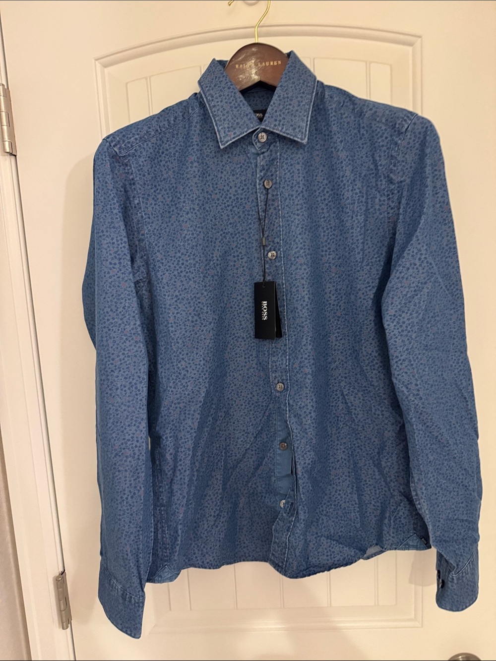BOSS Men's Blue Micro-Print Button-Down Shirt